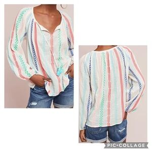 ANTHROPOLOGIE PAYAL PRATOP Women’s Multicolor MANNA Embroidered Tunic Top Size S